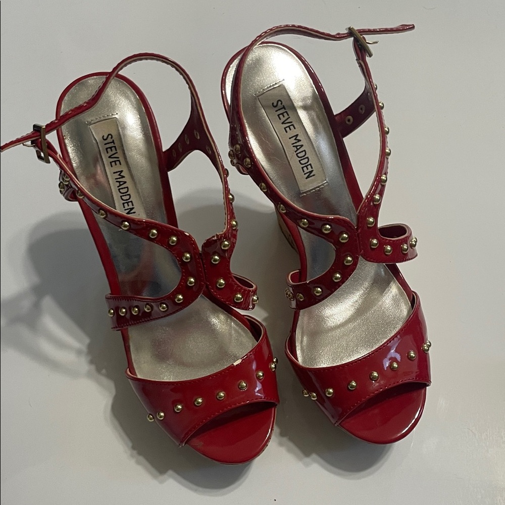 Steve Madden Red Gold Studded Heels